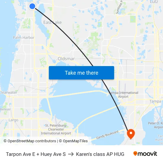 Tarpon Ave E + Huey Ave S to Karen's class AP HUG map