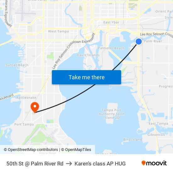 50th St @ Palm River Rd to Karen's class AP HUG map