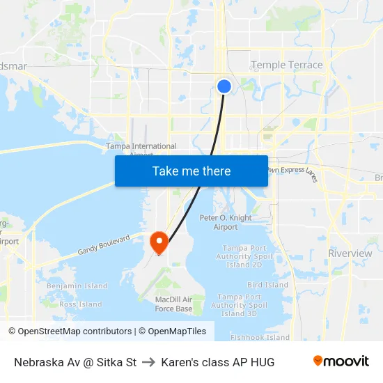 Nebraska Av @ Sitka St to Karen's class AP HUG map