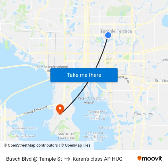 Busch Blvd @ Temple St to Karen's class AP HUG map