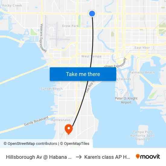 Hillsborough Av @ Habana Av to Karen's class AP HUG map