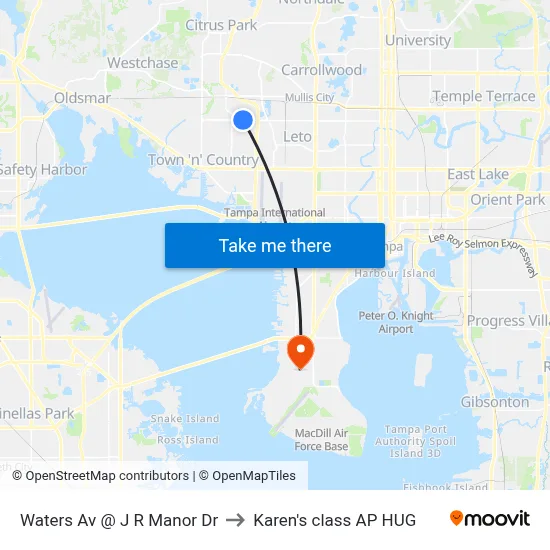 Waters Av @ J R Manor Dr to Karen's class AP HUG map