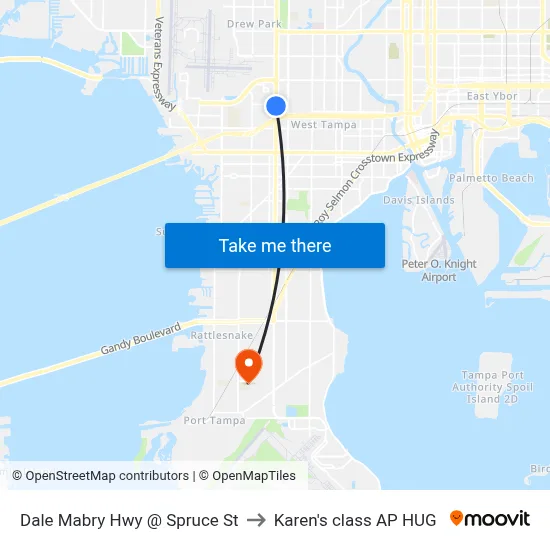 Dale Mabry Hwy @ Spruce St to Karen's class AP HUG map