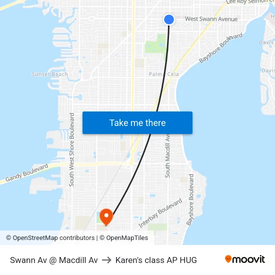 Swann Av @ Macdill Av to Karen's class AP HUG map