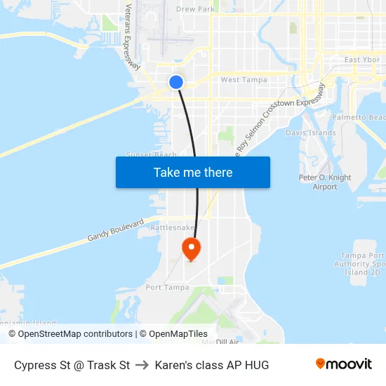Cypress St @ Trask St to Karen's class AP HUG map