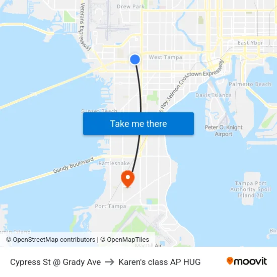 Cypress St @ Grady Ave to Karen's class AP HUG map