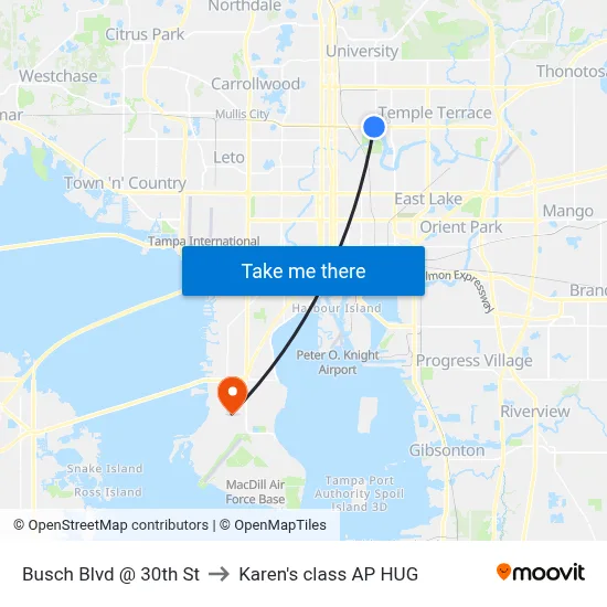 Busch Blvd @ 30th St to Karen's class AP HUG map