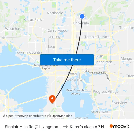 Sinclair Hills Rd @ Livingston Av to Karen's class AP HUG map