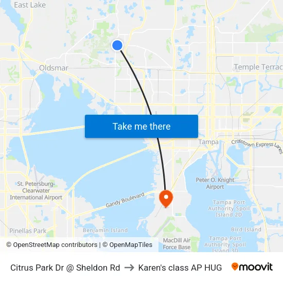 Citrus Park Dr @ Sheldon Rd to Karen's class AP HUG map