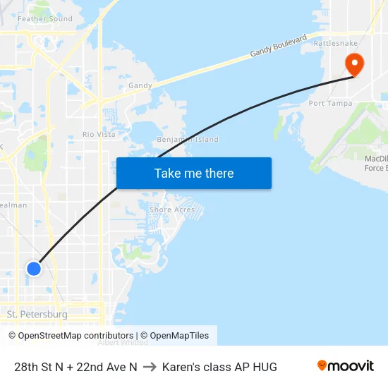 28th St N + 22nd Ave N to Karen's class AP HUG map