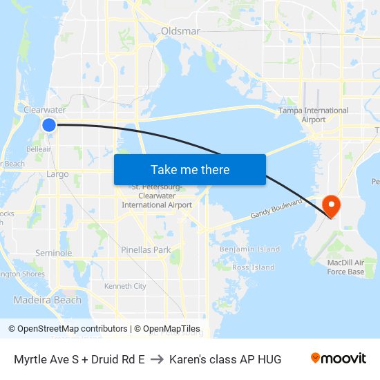 Myrtle Ave S + Druid Rd E to Karen's class AP HUG map