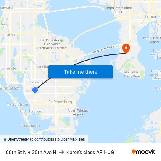 66th St N + 30th Ave N to Karen's class AP HUG map