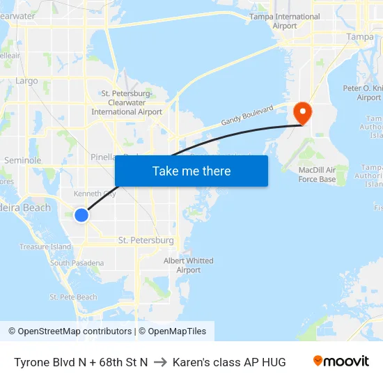 Tyrone Blvd N + 68th St N to Karen's class AP HUG map
