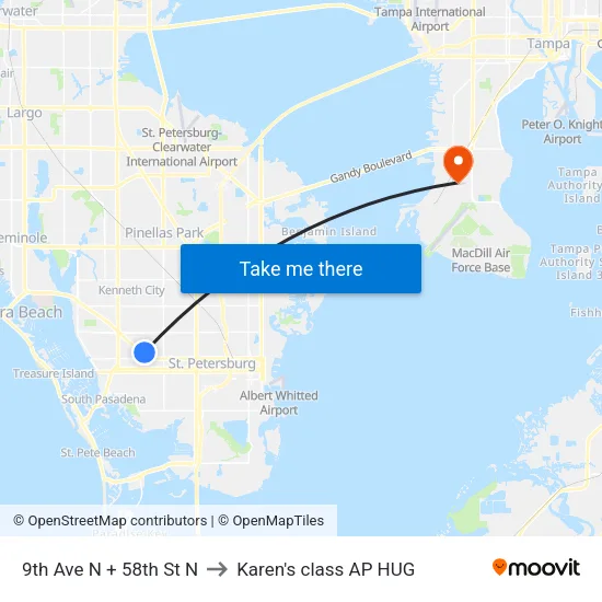 9th Ave N + 58th St N to Karen's class AP HUG map