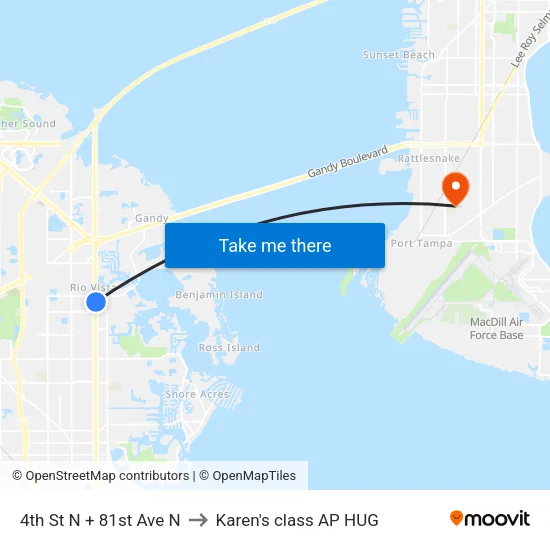 4th St N + 81st Ave N to Karen's class AP HUG map