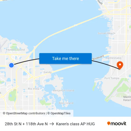 28th St N + 118th Ave N to Karen's class AP HUG map