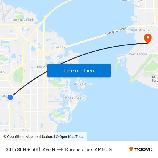 34th St N + 50th Ave N to Karen's class AP HUG map