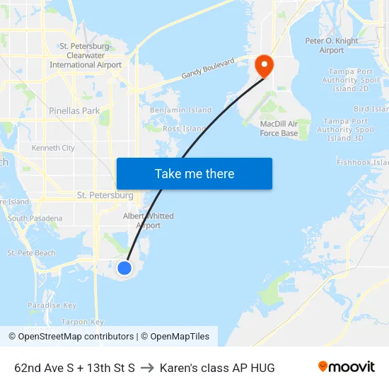 62nd Ave S + 13th St S to Karen's class AP HUG map