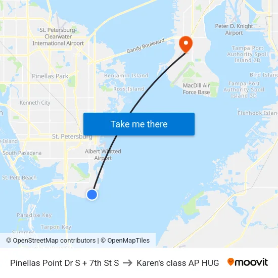 Pinellas Point Dr S + 7th St S to Karen's class AP HUG map