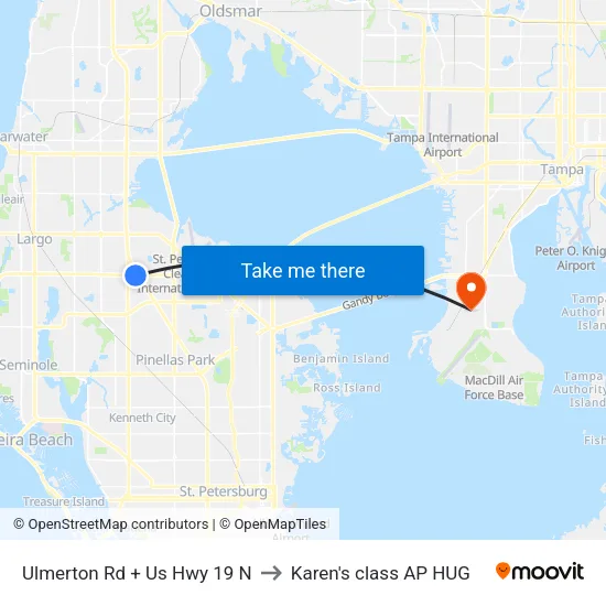 Ulmerton Rd + Us Hwy 19 N to Karen's class AP HUG map