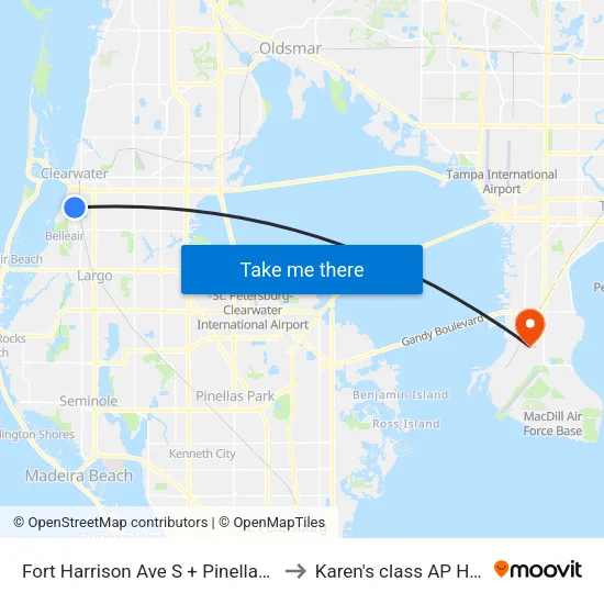 Fort Harrison Ave S + Pinellas St to Karen's class AP HUG map