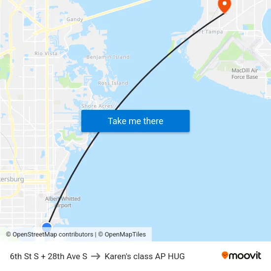 6th St S + 28th Ave S to Karen's class AP HUG map