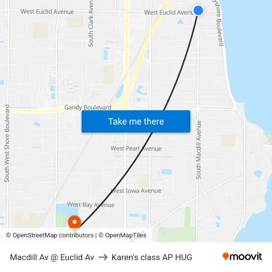 Macdill Av @ Euclid Av to Karen's class AP HUG map