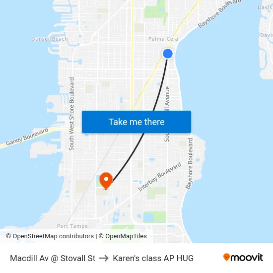 Macdill Av @ Stovall St to Karen's class AP HUG map