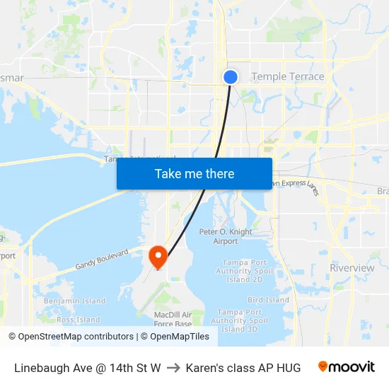 Linebaugh Ave @ 14th St W to Karen's class AP HUG map