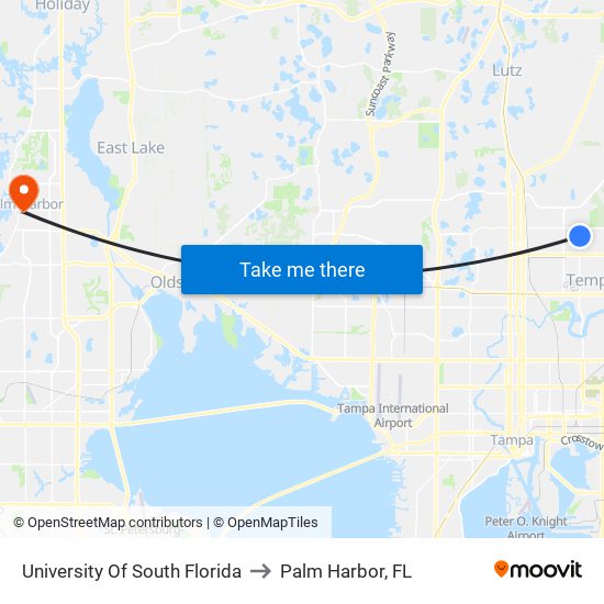 University Of South Florida to Palm Harbor, FL map
