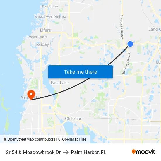 Sr 54 & Meadowbrook Dr to Palm Harbor, FL map