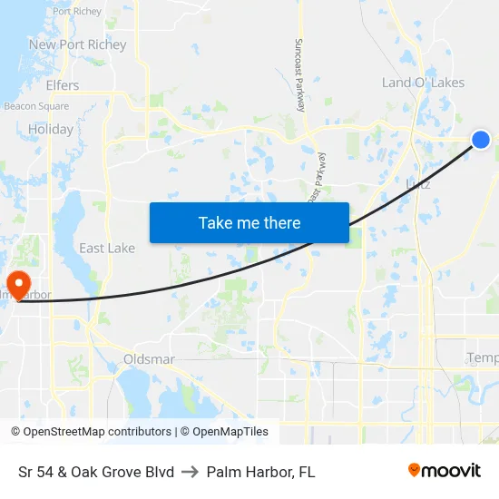 Sr 54 & Oak Grove Blvd to Palm Harbor, FL map
