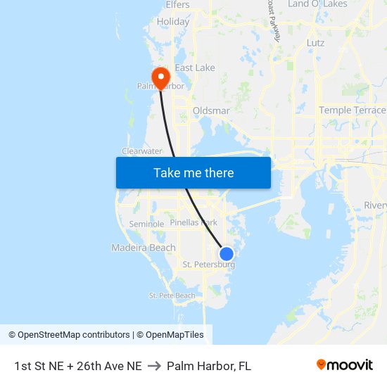 1st St NE + 26th Ave NE to Palm Harbor, FL map