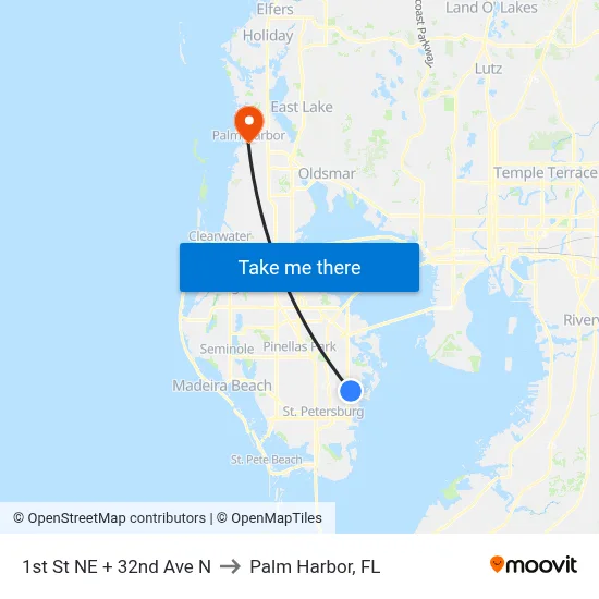 1st St NE + 32nd Ave N to Palm Harbor, FL map