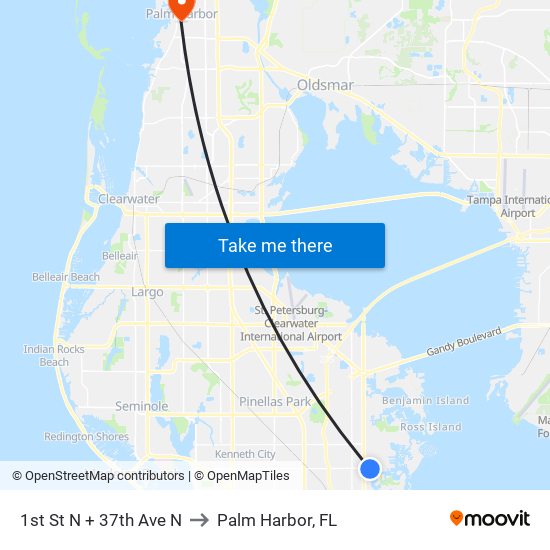 1st St N + 37th Ave N to Palm Harbor, FL map