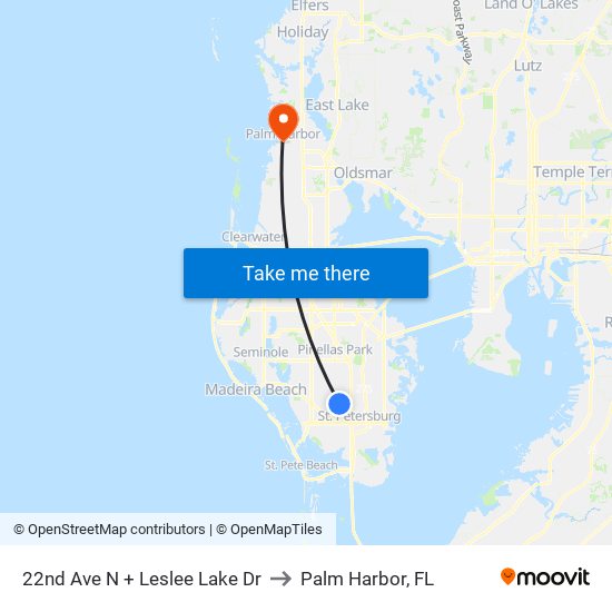 22nd Ave N + Leslee Lake Dr to Palm Harbor, FL map