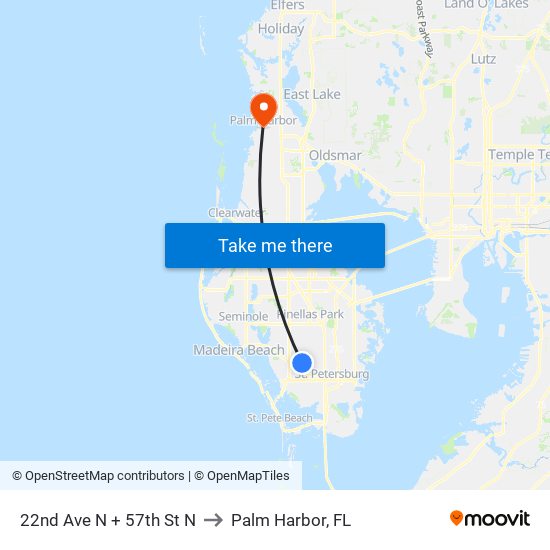 22nd Ave N + 57th St N to Palm Harbor, FL map