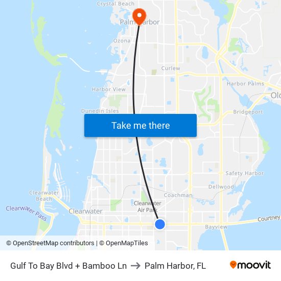 Gulf To Bay Blvd + Bamboo Ln to Palm Harbor, FL map