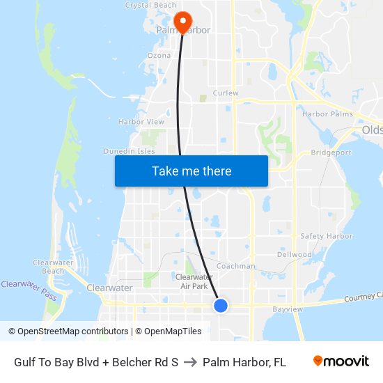 Gulf To Bay Blvd + Belcher Rd S to Palm Harbor, FL map