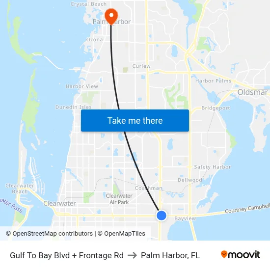 Gulf To Bay Blvd + Frontage Rd to Palm Harbor, FL map