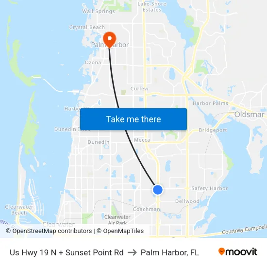 Us Hwy 19 N + Sunset Point Rd to Palm Harbor, FL map