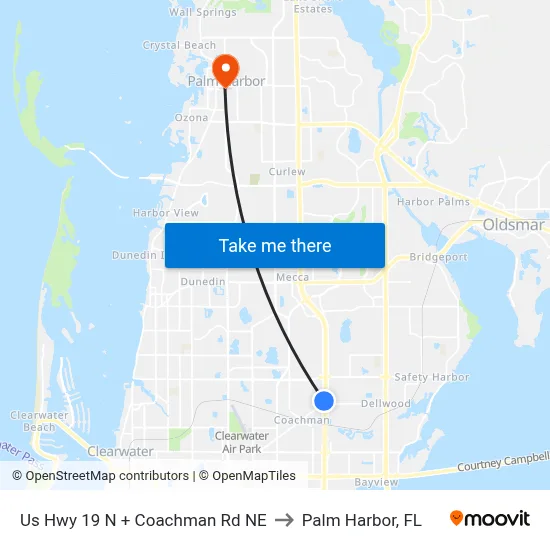Us Hwy 19 N + Coachman Rd NE to Palm Harbor, FL map