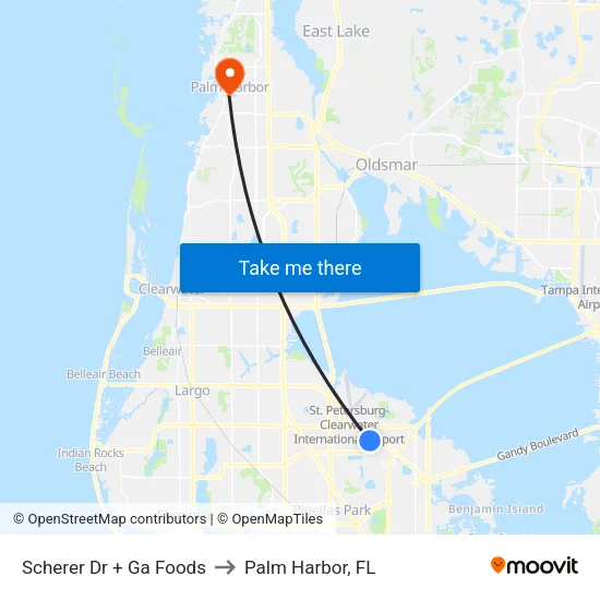 Scherer Dr + Ga Foods to Palm Harbor, FL map