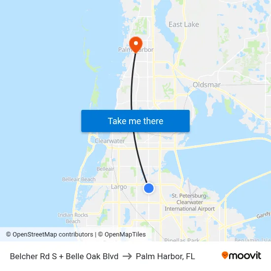 Belcher Rd S + Belle Oak Blvd to Palm Harbor, FL map