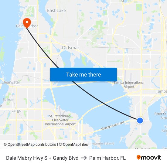 Dale Mabry Hwy S + Gandy Blvd to Palm Harbor, FL map