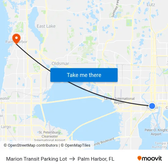 Marion Transit Parking Lot to Palm Harbor, FL map