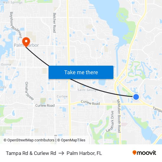 Tampa Rd & Curlew Rd to Palm Harbor, FL map