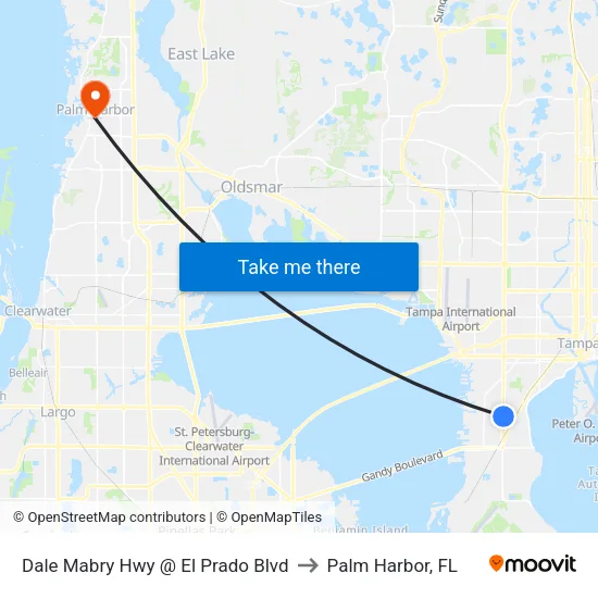 Dale Mabry Hwy @ El Prado Blvd to Palm Harbor, FL map