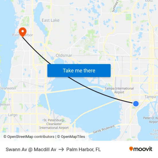 Swann Av @ Macdill Av to Palm Harbor, FL map
