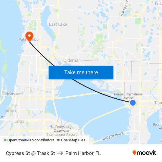 Cypress St @ Trask St to Palm Harbor, FL map